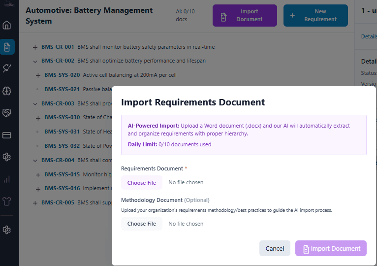 AI-powered requirements import
